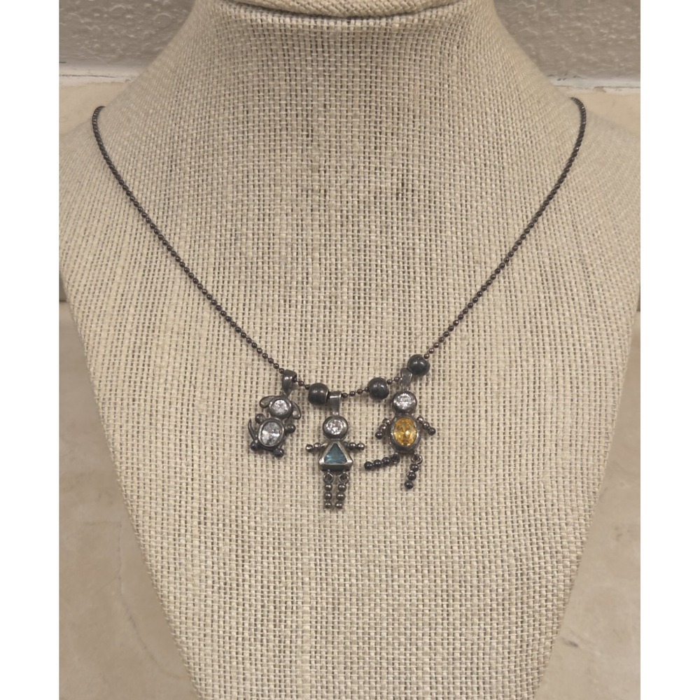 Vintage 24" Sterling Silver Chain With Children & Dog Pendants & Beads Italy 925
